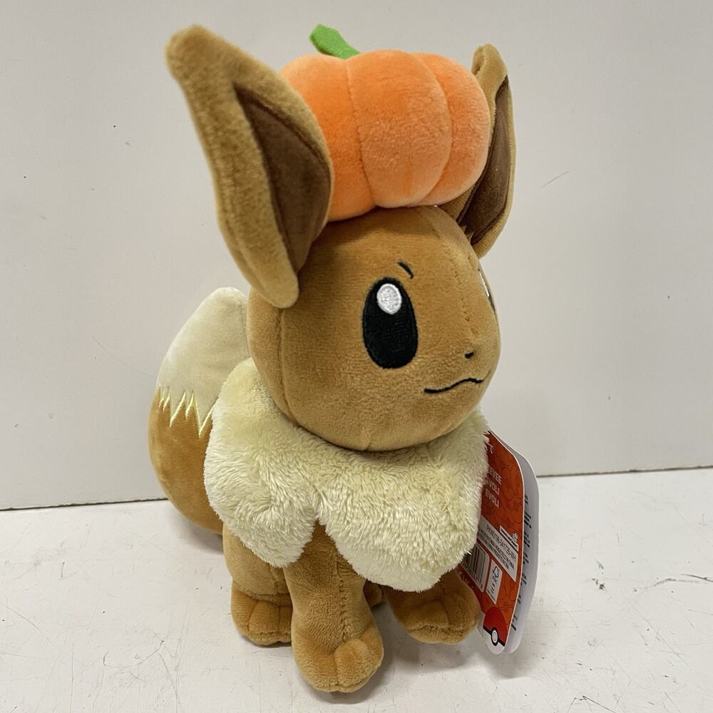 NEW Pokemon Halloween Festival Eevee 8” Plush Balancing Pumpkin Head